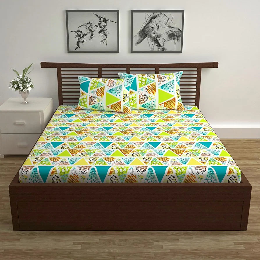 Divine Casa 144 TC 100% Cotton Double Bedsheet with 2 Pillow Covers | Skin-Friendly Fabric for Everyday Comfort | 254 X 222 CM | Abstract Pattern | Mustard
