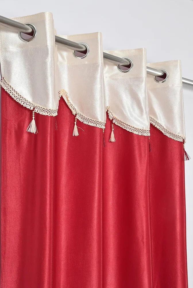 Homefab India Designer Lace Eyelet Polyester Curtains; Light Filtering, 5 x 4 feet Window Curtain, Maroon, Pack of 2 Pieces