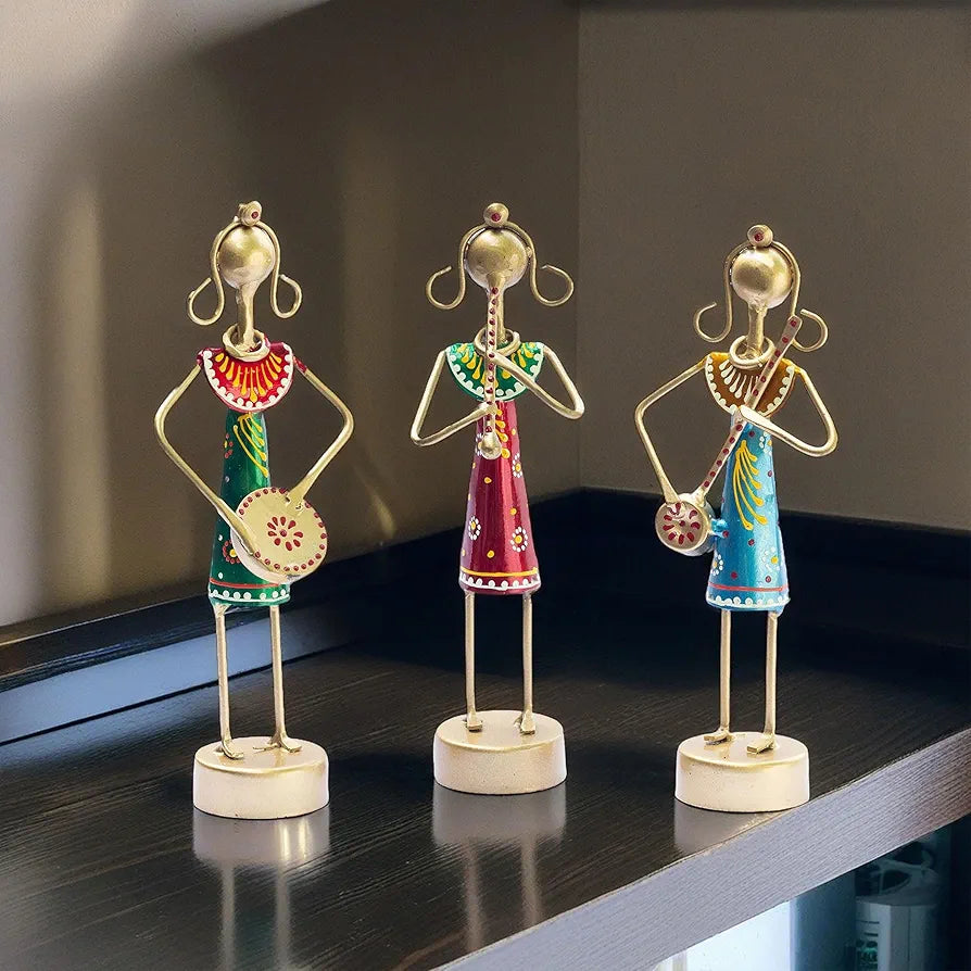 KRAFTSKALA Small Cute 7.5 inch Metal Musician Dolls for Living Room Decor, Tabletop Home Decor Showpiece Item, Housewarming Gift 