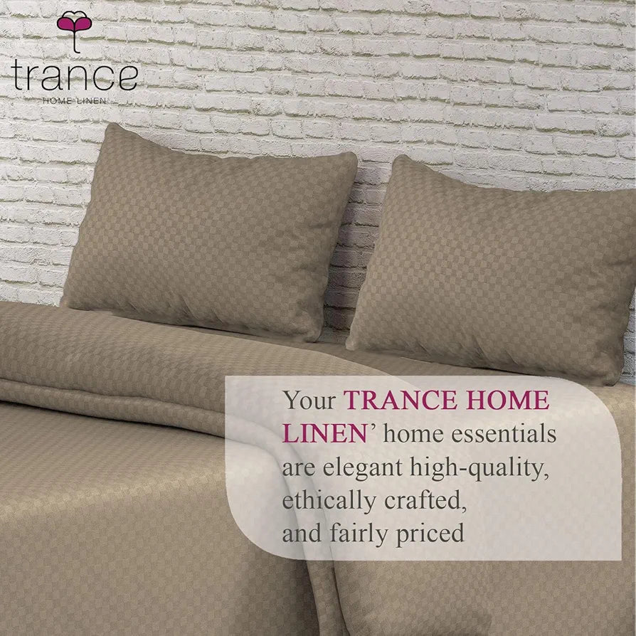 Trance Home Linen Skin Friendly 100% Cotton Solid Jacquard Weave Fitted Bedsheet with 2 Pillow Cover-Premium 300Tc,Queen