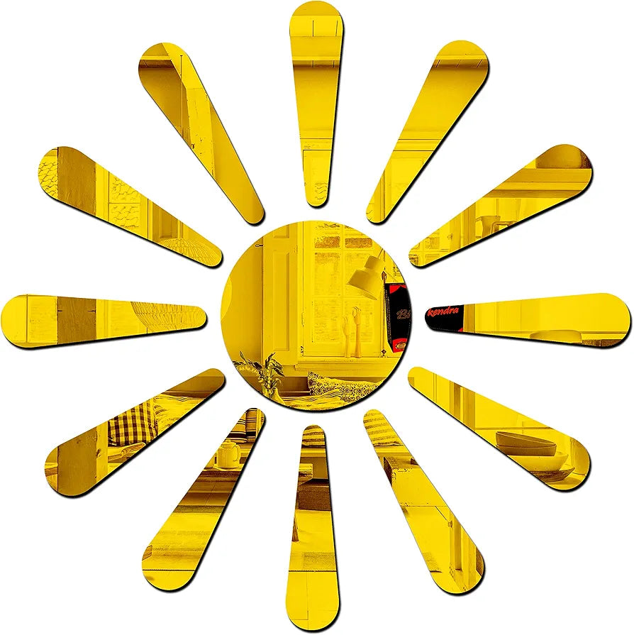 Bikri Kendra - Sun Golden  Mirror Stickers for Wall, Acrylic Mirror Wall Decor Sticker, Acrylic Stickers, Self Adhesive Sticker Wall Stickers for Hall Room, Bedroom.