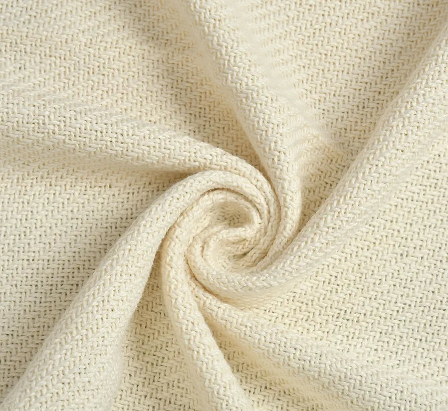 SASHAA WORLD Solid White Cotton Throw for Sofa | Ultra-Soft & Cozy Blanket | 100% Cotton | Decorative Fringed Couch Cover | 180 x 130 cm | Machine Washable