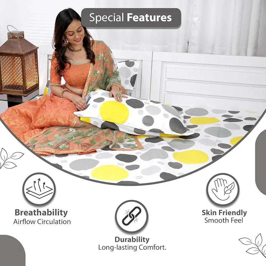 Divine Casa 144 TC 100% Cotton Bedsheet King Size Bed, King Size Bedsheet with 2 Pillow Covers 