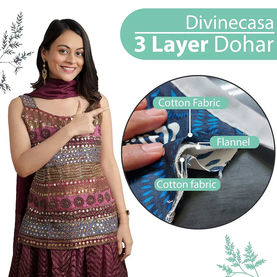 Divine Casa Floret 100% Cotton Single Dohar | 120 GSM | Soft & Lightweight Throw Blanket | Cozy & Breathable Bedding | All-Season Comfort | 210 x 140 CM, Beach Glass