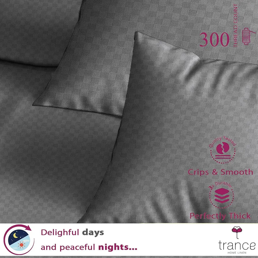 Trance Home Linen Premium Skin Friendly 100% Cotton Jacquard Weave Fitted Bedsheet for King Size Bed with 2 Pillow Cover - 300TC 