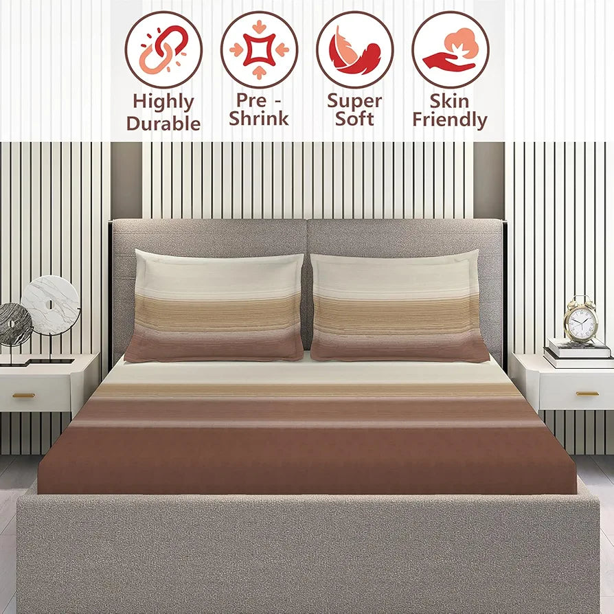 Layers Duracount Bedsheet Set for All Seasons - Lightweight, Moisture Absorbent, Machine Washable & Easy to Care - Gift for Housewarming & More - 225 CVC - King Size 