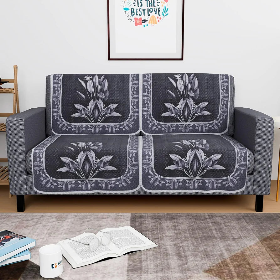 Kuber Industries Set of 4 Net Durable 2 Seater Sofa Covers for Living Room | Easy Machine Washable SOFE ke Cover for Protection & Comfort for Home | Leaf - Dark Grey & Lilac