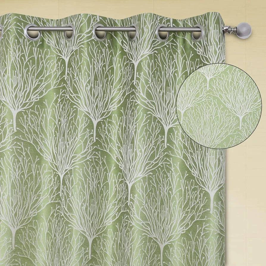 Cloth Fusion Jacquard Long Door Curtain 9 feet Set of 2 | Heavy Polyester Premium Parda | Damask Weave Curtain | Root, Green, Washable