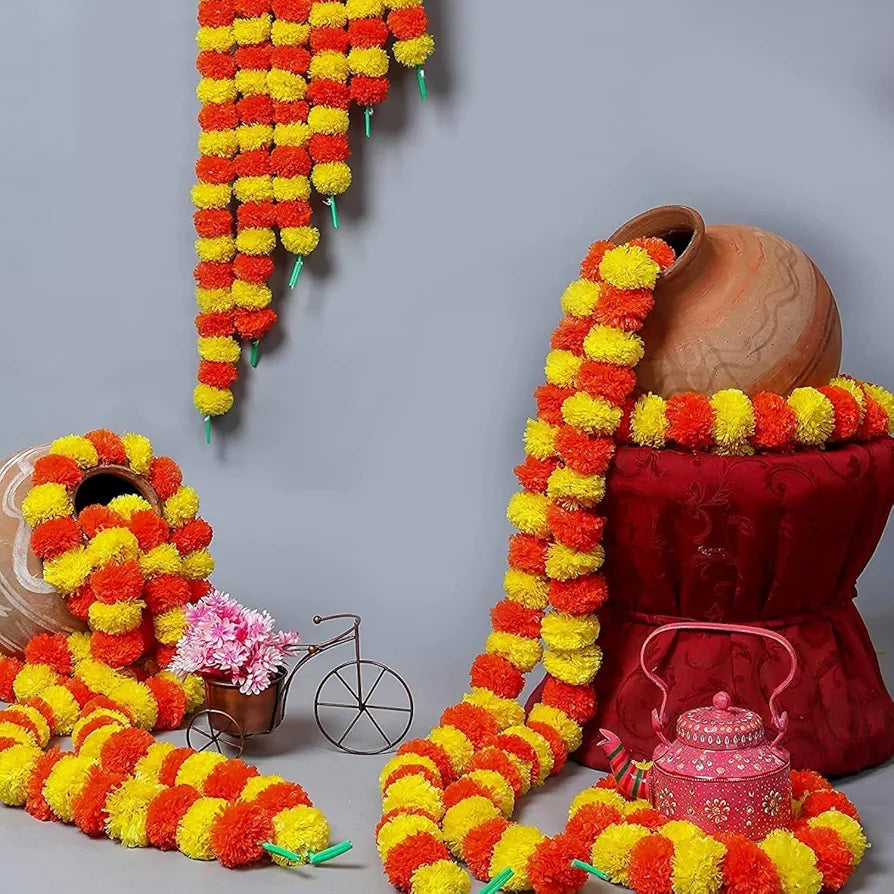 DRYPHON Artificial Marigold Garlands, Diwali & Pooja Room Decorations - Ganpati Pack of 15 