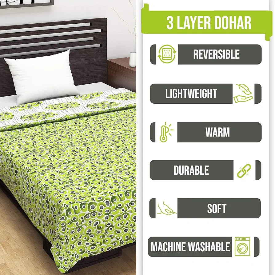 Divine Casa 120 GSM Microfiber Double Dohar | Soft & Lightweight Throw Blanket | Cozy & Breathable | All-Season Comfort | 220 x 205 CM | Cloudy Balls Pattern | Green Glow