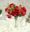 Artificial Head Rose Peony Fake Flowers Sticks Bunch Red