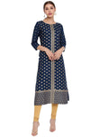 Janasya Women's Dark Blue Rayon Kurta