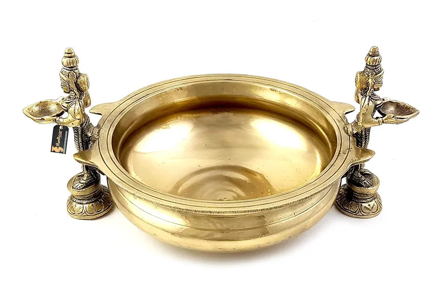 Two Moustaches Deep Laksmi Design Brass Traditional Urli Bowl Decor Showpiece, Golden, Standard