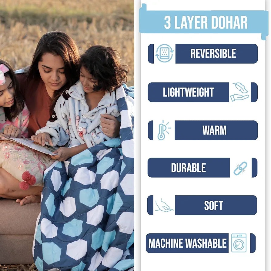 Divine Casa 120 GSM Microfiber Single Kids Dohar  | Soft & Lightweight Throw Blanket | Cozy & Breathable | All-Season Comfort | 140 x 100 CM | Hexagonal Pattern | Legion Blue