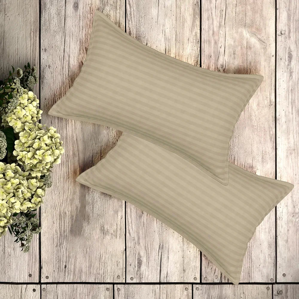 Kuber Industries Double Bedsheet with 2 Pillow Covers | 144 TC Glace Cotton Bedsheet | Satin Striped Bedsheet for Home | Hotel | Bedroom | 90x100 Inch | Cream