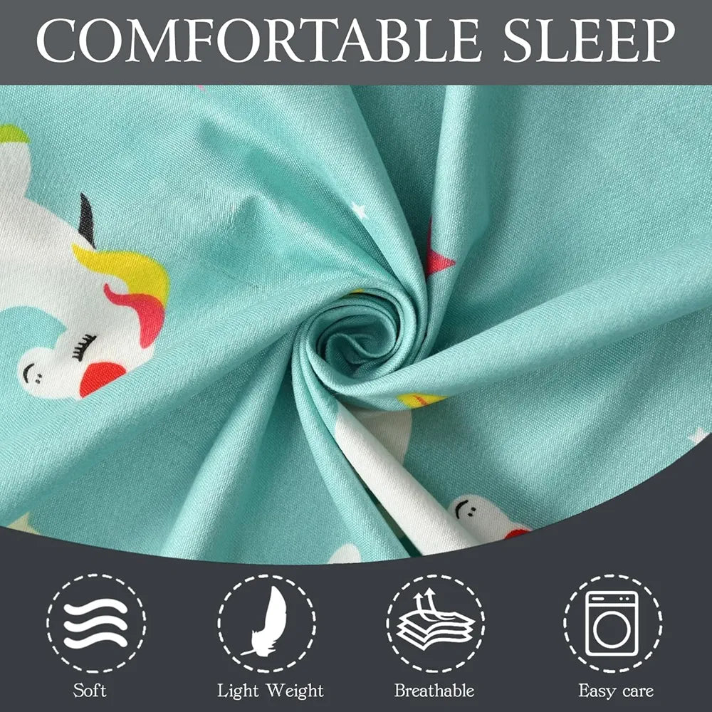 FRESH FROM LOOM Wrinkle Free Glace Cotton Elastic Printed Fitted Single Bed Bedsheet For Kids With One Pillow Cover|Unicorn),Small Single,Blue, 300 TC