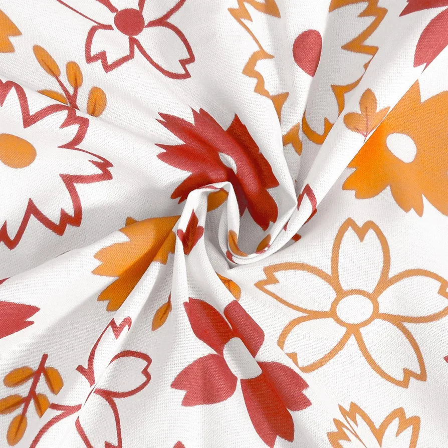 Divine Casa Double Size Bedsheet for Double Bed, 144 TC Pure Cotton Queen Size with 2 Pillow Covers | 222 by 254 cm | Floral | Rust White