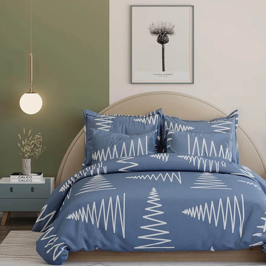 THE HOME STYLE 400 TC Cotton Elastic Fitted All Around Printed King Size Double Bed Bedsheet wih 2 Pillow Cover 