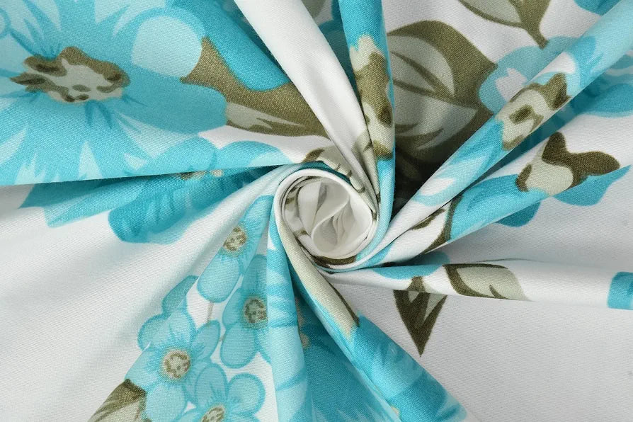 Homefab India 180 TC Microfiber Double BedSheet with 2 Pillow Covers -  - Aqua, White, Floral