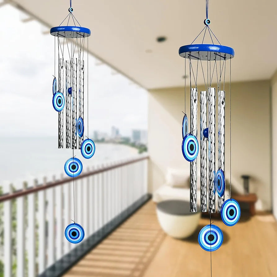 ZAICUS Turkish Evil Eye Wind Chimes – Metal Hanging Décor for Home, Balcony, Entrance & Living Room – 27-inch Chime for Positive Energy & Housewarming Gift 