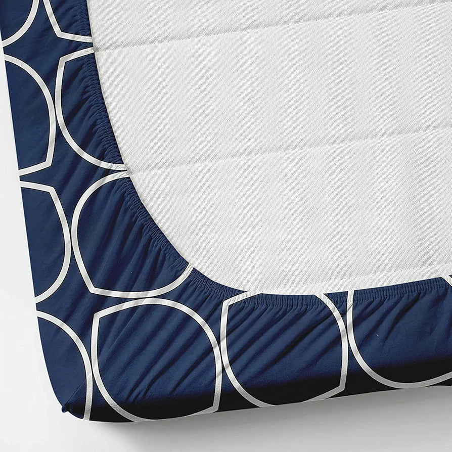 THE HOME STYLE 400 TC Supersoft Cotton Feel Glace Cotton Elastic Fitted Printed Queen Size Double Bed Bedsheet wih 2 Pillow Cover 