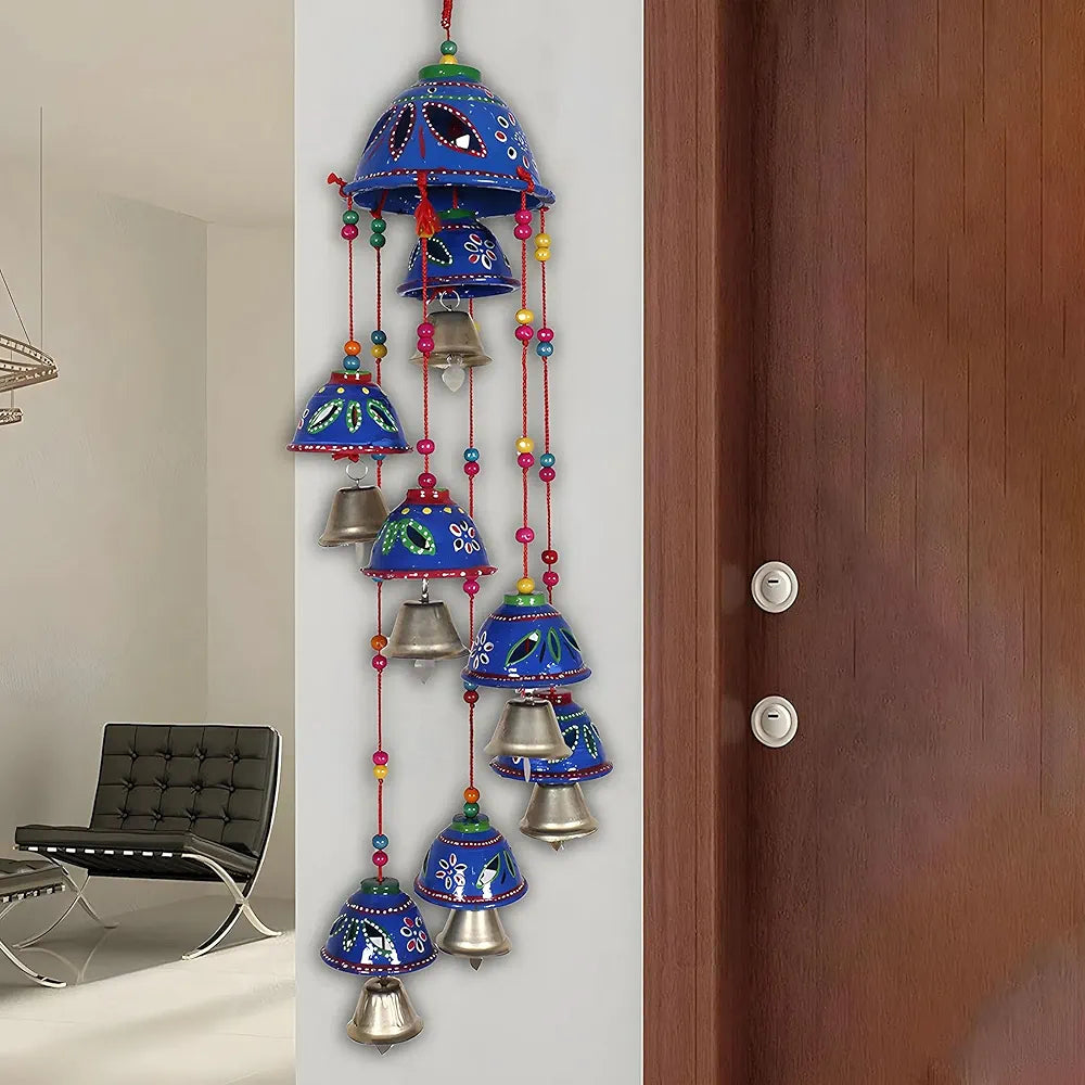 Kuber Industries Plastic Rajasthani Design Handcrafted Hanging Windchimes|Latkan with 8 Bells for Home Décor & Positive Energy 
