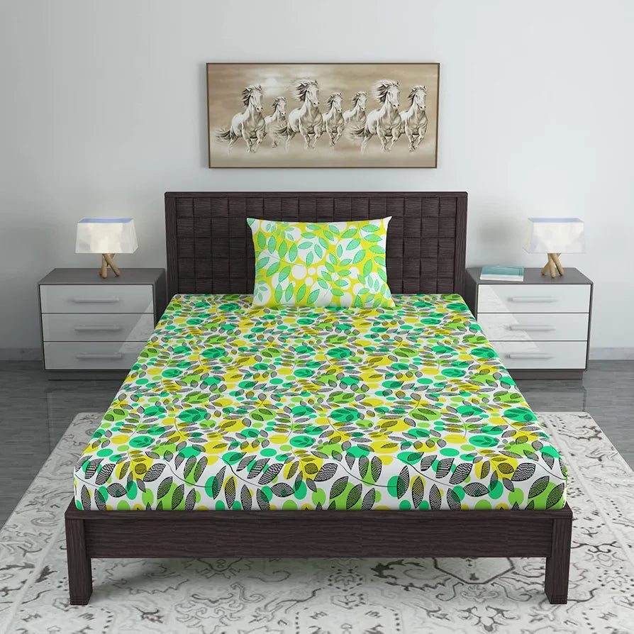 Divine Casa 144 TC Cotton Bedsheet for Single Bed with 1 Pillow Cover 