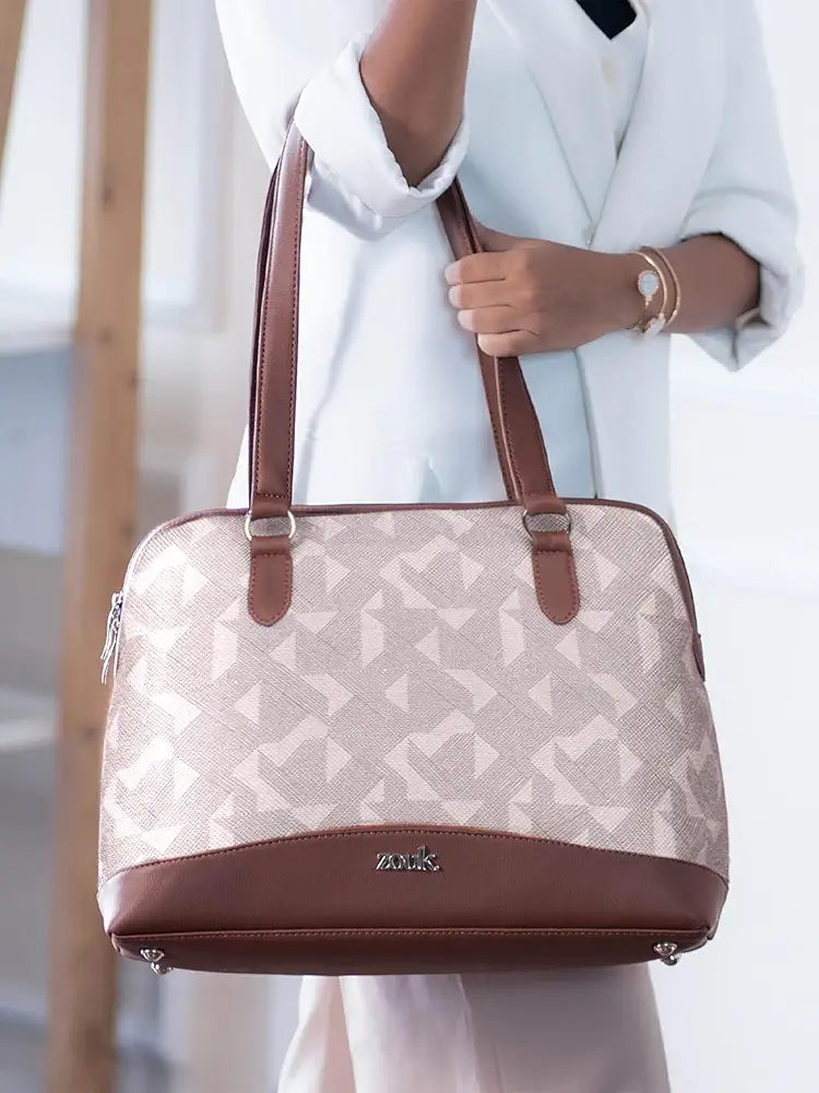 ZOUK Carry All Work Bag | Jute | Vegan Leather Handcrafted Women's Shoulder Bag with Double Handles