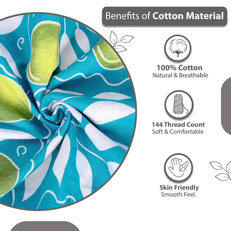 Divine Casa 100% Cotton 144 TC King Size Bedsheet with 2 Pillow Covers | 270 by 270 cm | Teal & Yellow | Floral