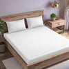 Trance Home Linen 300TC Pure 100% Cotton Queen Size Jacquard Weave Fitted Bedsheet with 2 Pillow Covers Colour White
