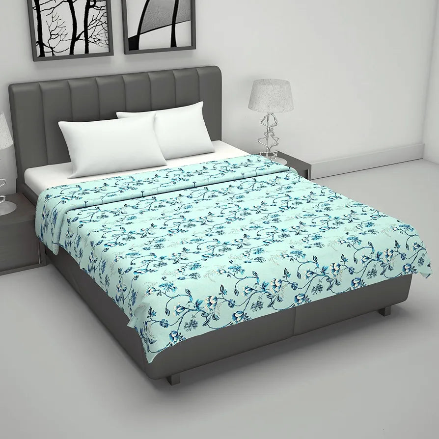 Divine Casa Floret 100% Cotton Double Dohar | 120 GSM | Soft & Lightweight Throw Blanket | Reversible Design | Cozy & Breathable Bedding | All-Season Comfort | 220 x 205 CM, Winter Fern