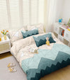 Decomizer Soft Glace Cotton King Size Ac Comforter Blanket 2 Large Pillow Covers Beige Green Triangle Colour
