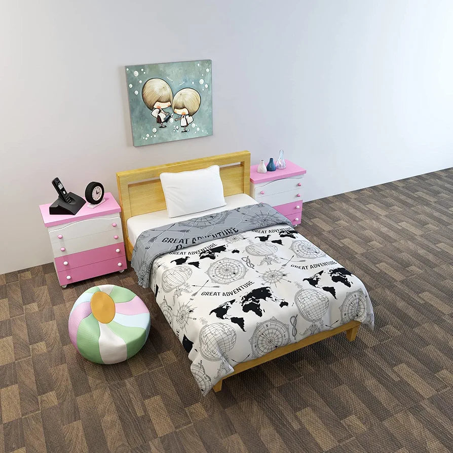 Divine Casa 120 GSM Microfiber Reversible Kids Single Bed Comforter | Ultra-Soft Toddler Blanket | Lightweight & Cozy | All-Season Bedding for Babies & Kids | 135 x 100 cm, Stonewash Grey