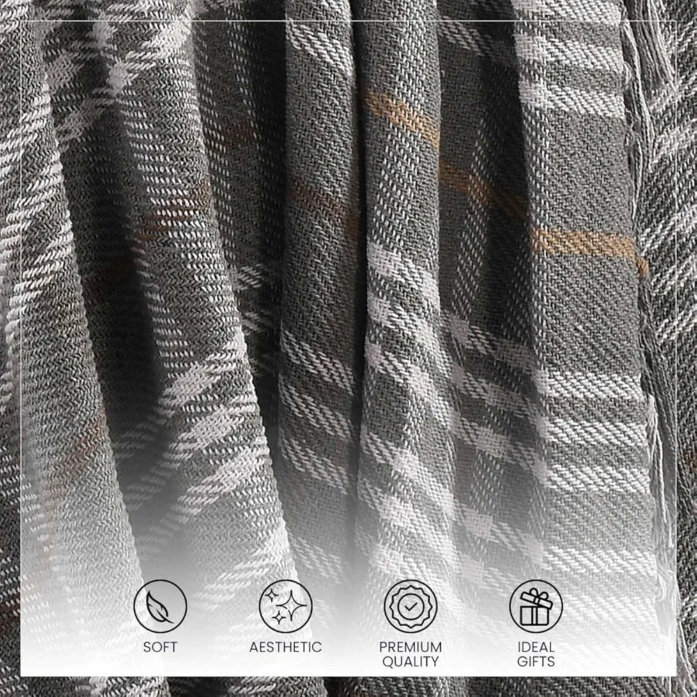 SASHAA WORLD Soft Check Throw Blanket | Used Both Indoor and Outdoor |Blanket for Living Room, Sofa, Bed & Chair | Grey Throw Blanket| Pack of 1, 180 x130 cm