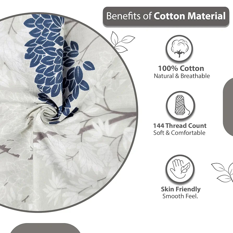 Divine Casa 144 TC 100% Cotton Double Bedsheet with 2 Pillow Covers | Skin-Friendly Fabric for Everyday Comfort | 254 X 222 CM | Floral Pattern | Grey Blue