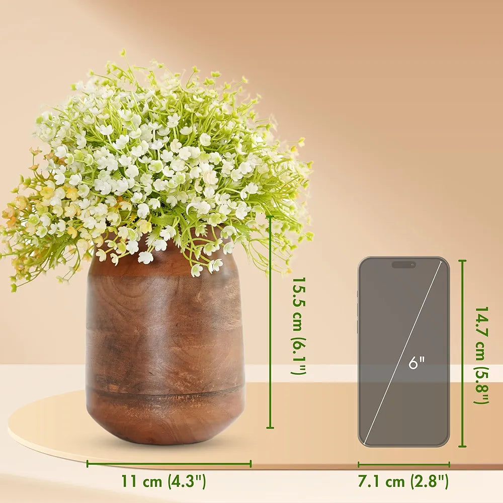 Behoma Flower Vase, Jar Shape Mango Wood Vases for Flowers for Decor Home Living Room Kitchen Office, Walnut Brown Finish | Height - 6.1 inch 