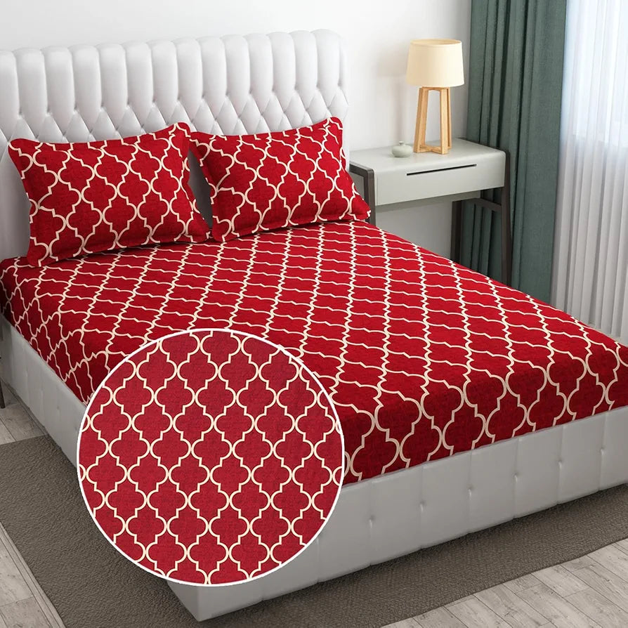 FRESH FROM LOOM Microfiber King Size Double Geometric Bedsheet - Hypoallergenic Wrinkle Free Bed Sheets With 2 Pillow Covers , 144 TC