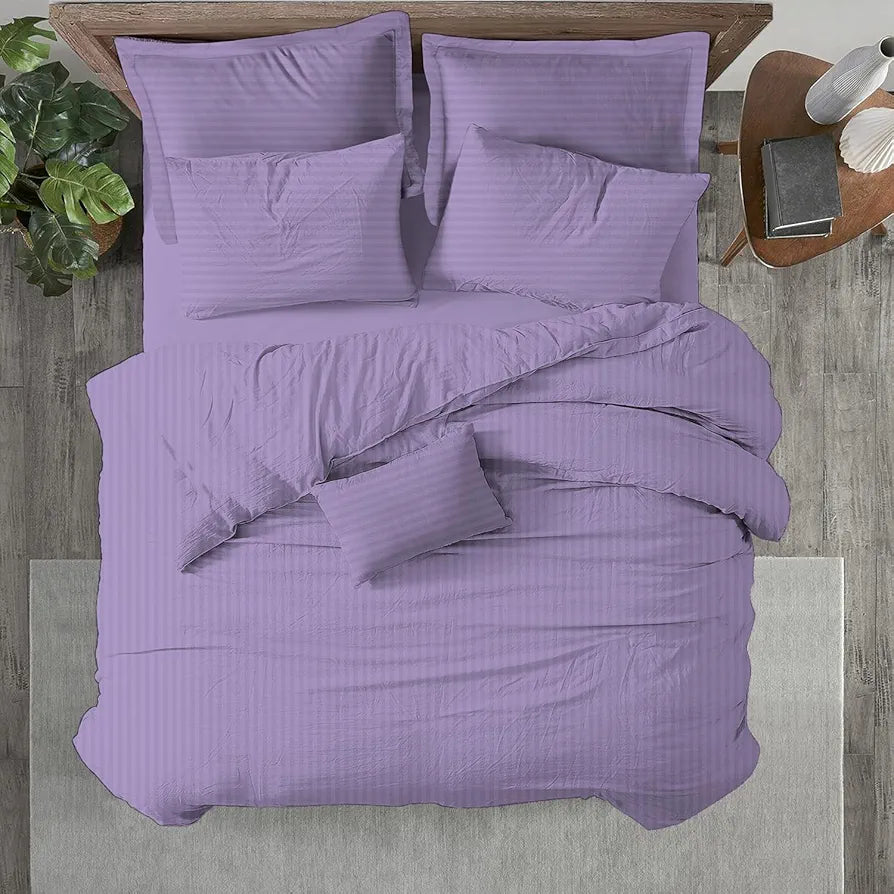 Trance Home Linen Zippered 100% Cotton 200TC Satin Stripe King Size Duvet Cover Quilt Cover Blanket Cover Razai Comforter Cover with 2 Pillow Covers 