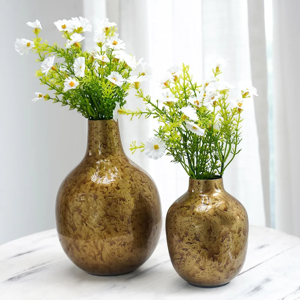 Behoma Antique Golden Metal Flower Vase for Home Decor| Decoration Item for Living Room Office| Table Decorative Flower Pot for Gifting |  