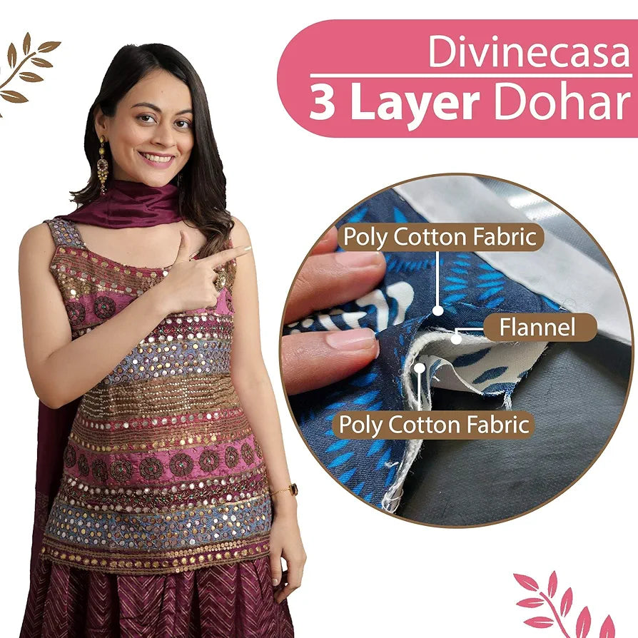 Divine Casa Glace Cotton 120 GSM Ultrasoft Reversible Lightweight Printed Double Bed AC Dohar Blanket for Mild Winter - | TC - 120