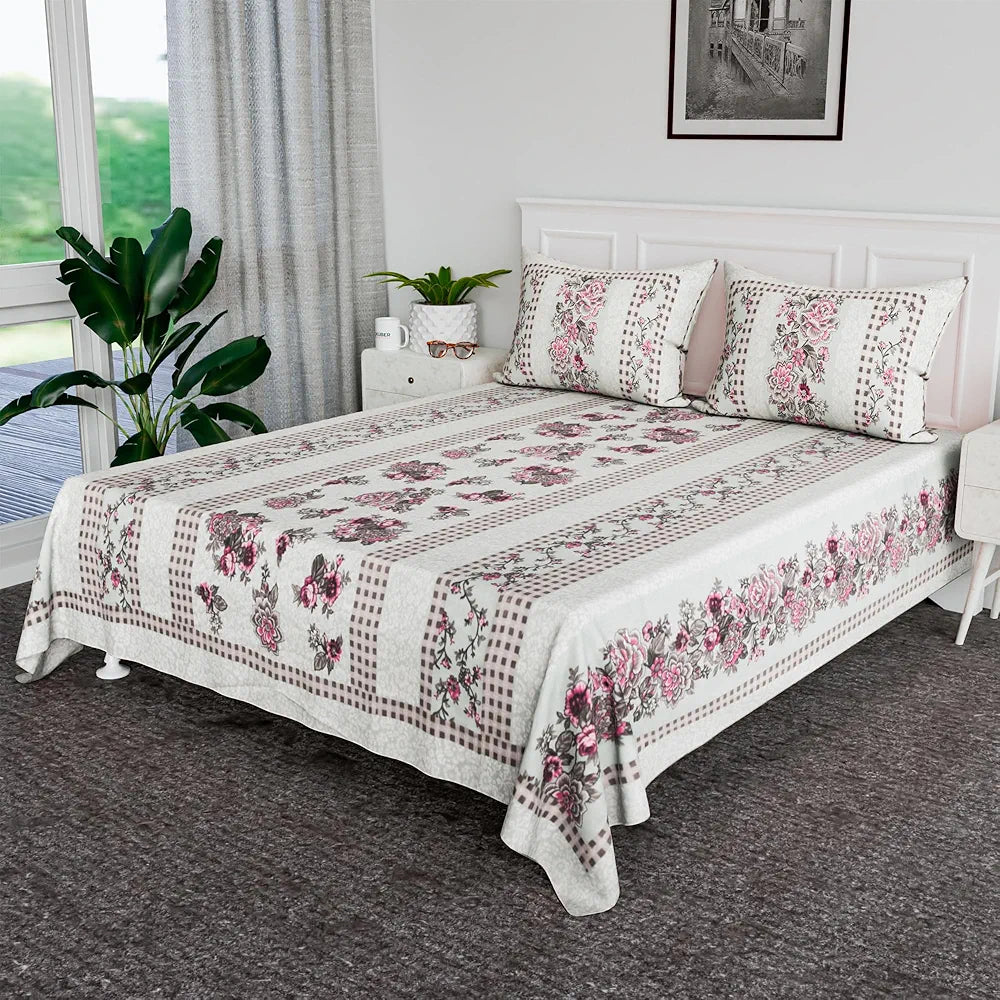 Kuber Industries 100x108 Inch Cotton Bedsheets for Double Bed with 2 Pillow Covers | Daily Use Easy to Wash & Maintain Double Bedsheet Cotton Fabric | Spain Flower Lining -Green