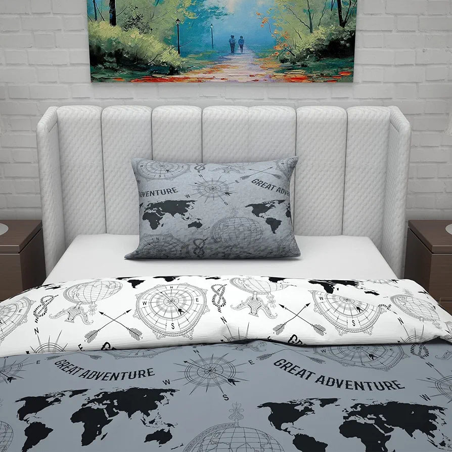 Divine Casa Microfiber Reversible Single Bed AC Duvet Cover with 1 Pillow Cover for Quilt/Comforter/Blanket - Grey & White