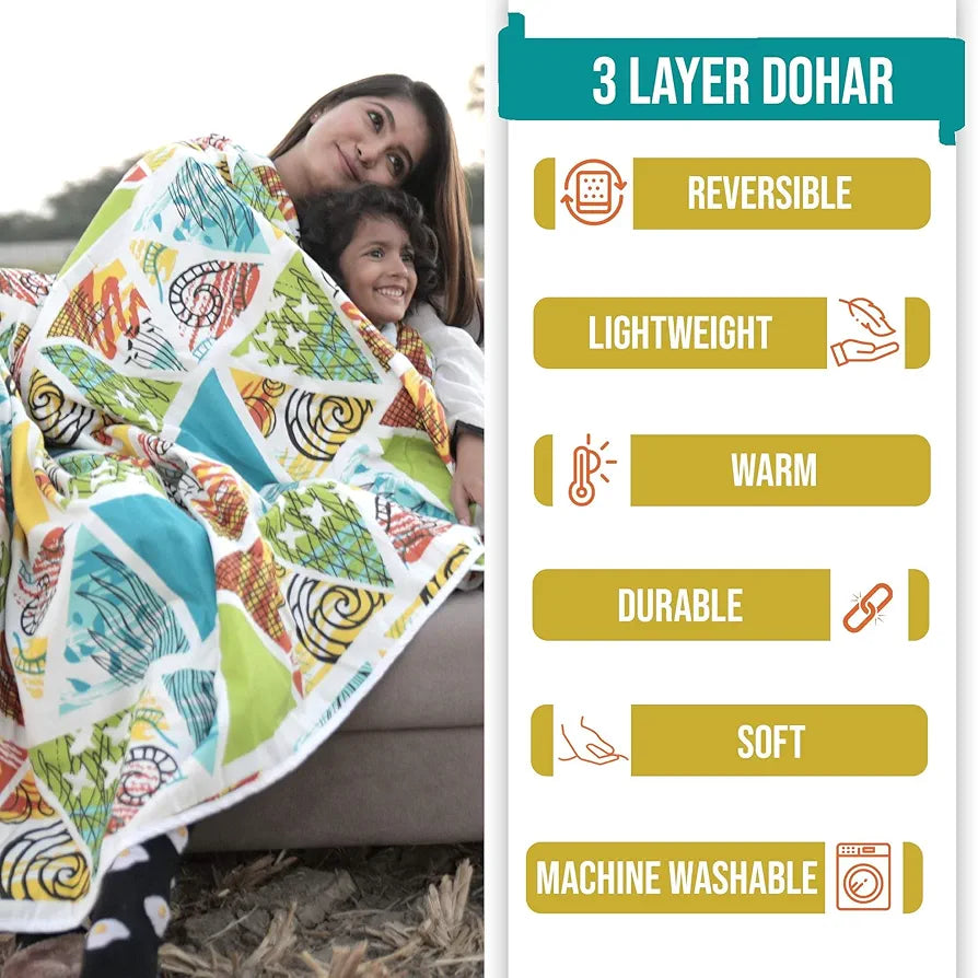 Divine Casa 120 GSM Super Soft Glace Cotton 3 Layer Breathable Single AC Quilt Reversible Blanket Lightweight Bed Dohar Throws for Bed | TC - 120