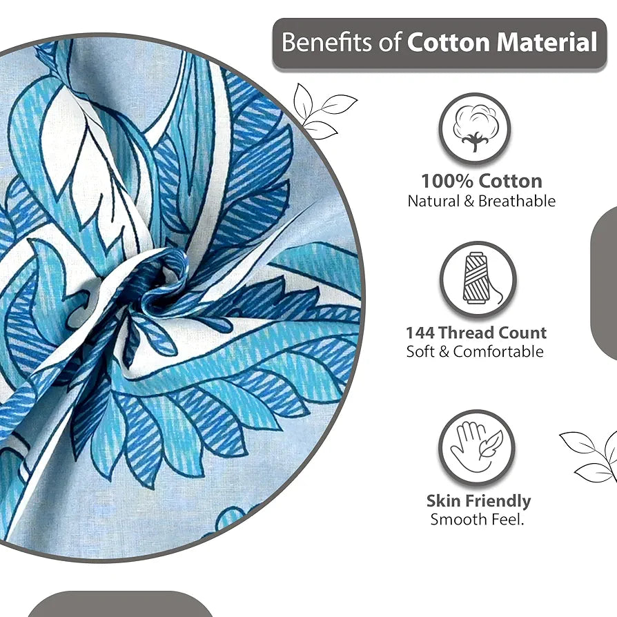 Divine Casa 144 TC 100% Pure Cotton Single Size Bedsheet with 1 Pillow Cover | Soft & Skin-Friendly Fabric for Everyday Comfort | All-Season Use | Size 223 X 145 CM | Floral Paisley | White Aqua Blue
