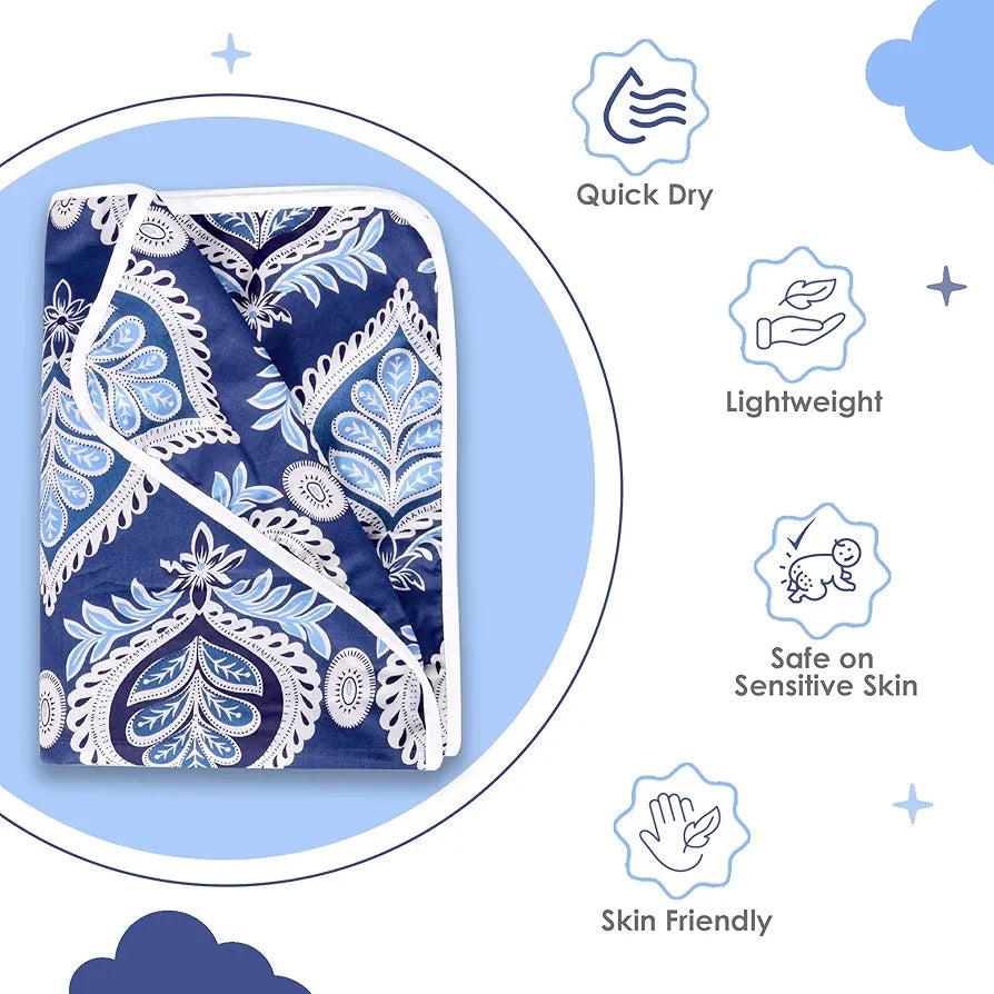 Divine Casa Floret 100% Cotton Single Kids Dohar | 120 GSM | Soft & Lightweight Throw Blanket | Cozy & Breathable Bedding | All-Season Comfort | 140 x 100 CM, Dazzling Blue