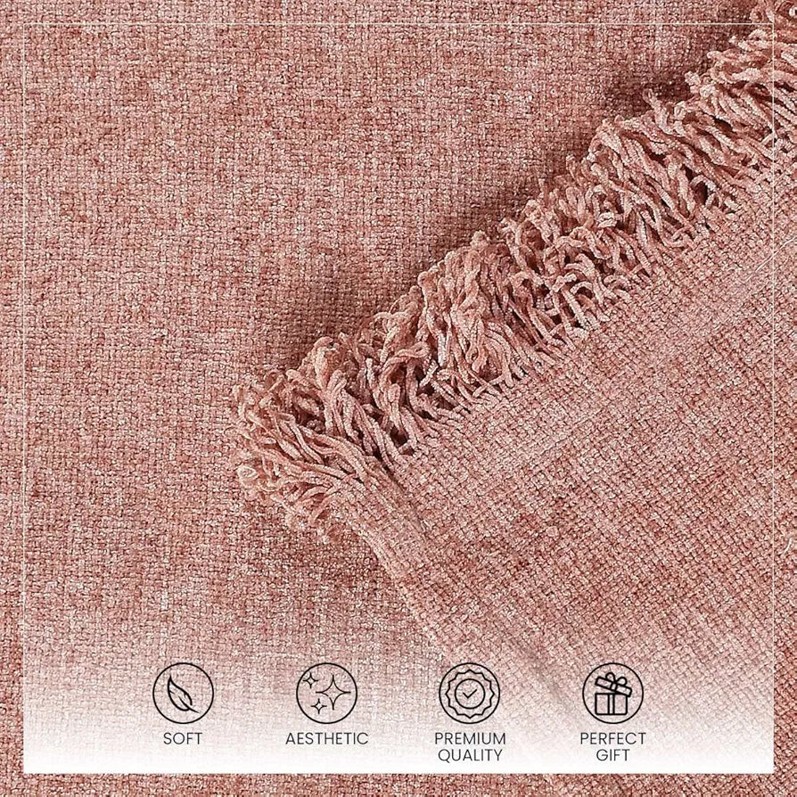SASHAA WORLD Soft Chenille Throw Blanket | Throw for Living Room, Sofa, Bed, Chair, Picnic & Used for Gift | Rose Pink, 130 x 180 cm