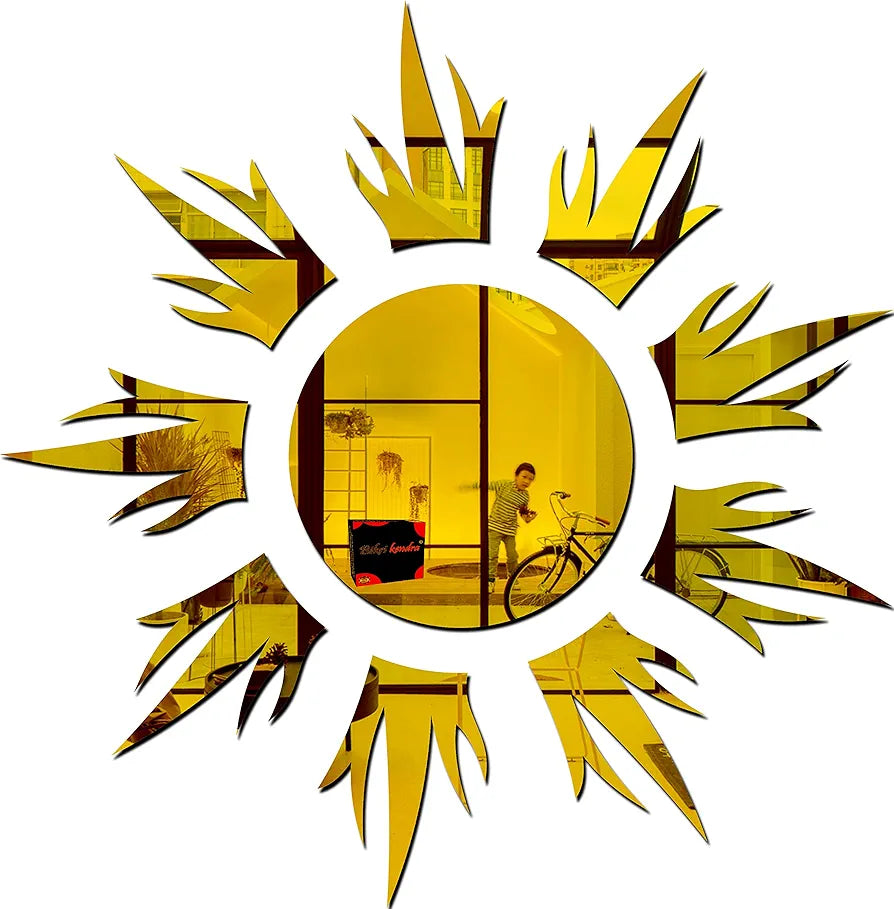 Bikri Kendra - Sun Golden  Mirror Stickers for Wall, Acrylic Mirror Wall Decor Sticker, Acrylic Stickers, Self Adhesive Sticker Wall Stickers for Hall Room, Bedroom.