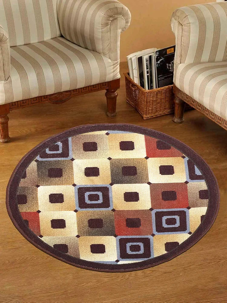 Status Contract Nylon Floor Round Carpet Mats for Living Room, Dining Room, Bathroom, Hall, Restaurant with Anti Skid Backing 