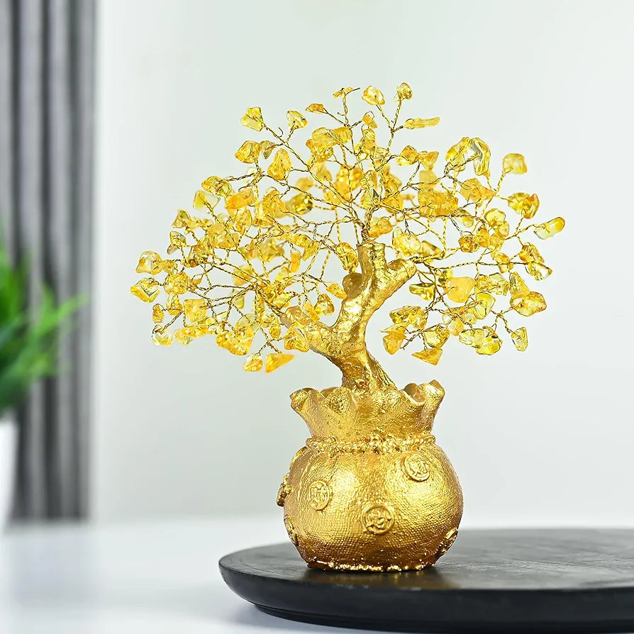 ZAICUS Lucky Feng Shui Citrine Tree, Crystal Tree of Life, Bonsai Money Tree, Gold Crystal Ornaments, Healing Gemstone Tree for Prosperity, Positive Energy, Good Luck Gift 
