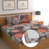 Dreamlet Elastic Fitted Bedsheets Double Bed Size, 180tc Glace Cotton Bedsheet With 2 Pillow Covers | Gray Multi